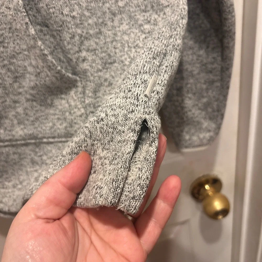 Eddie Bauer Womens Gray Marled Cowl Neck Pullover Sweater Fleece‎ Pocket Large